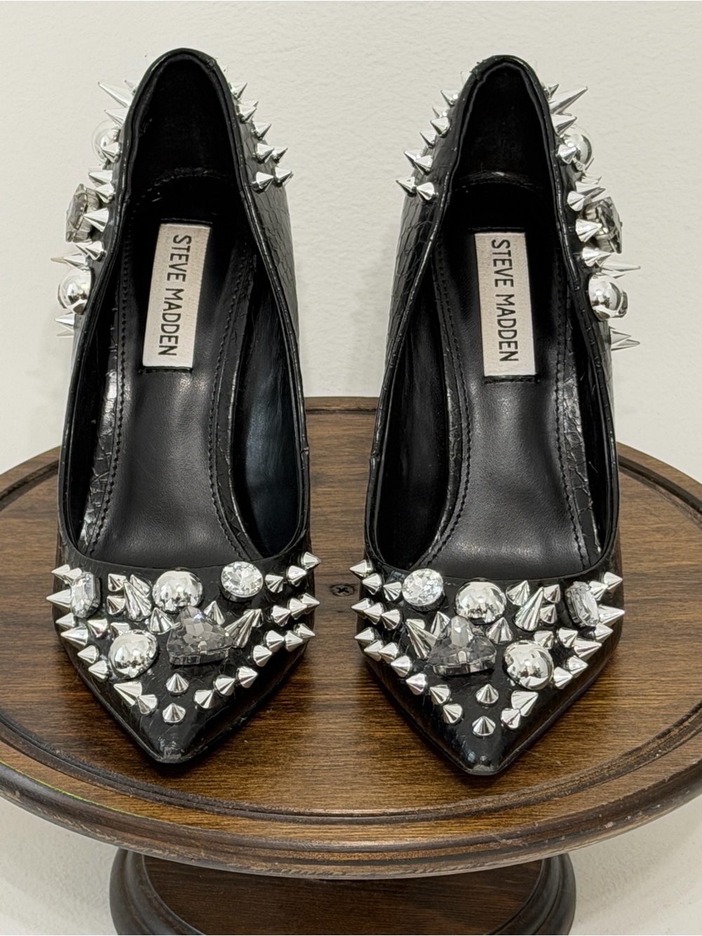 Steve Madden Veronicka Spiked Studded Rhinestone Heels Faux Croc Pumps 6.5